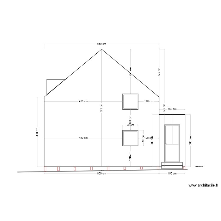 Vue coupe façade droite version 2 marches. Plan de 0 pièce et 0 m2