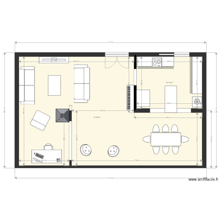 GMotte1. Plan de 2 pièces et 69 m2