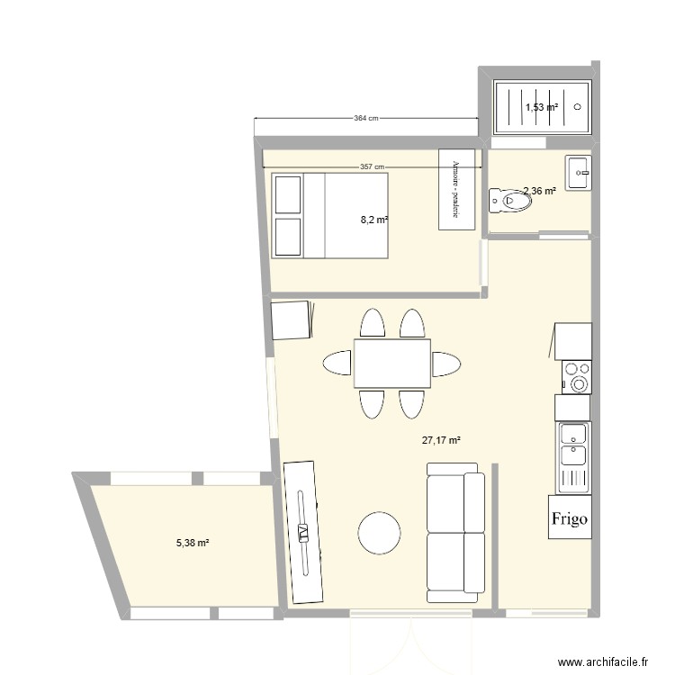 RDC SUD N°2. Plan de 5 pièces et 45 m2