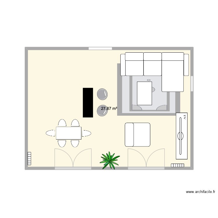 Salon. Plan de 1 pièce et 28 m2