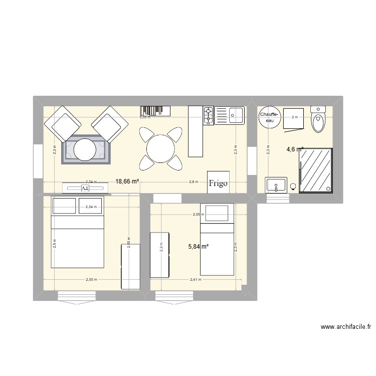 studio tanguy 1. Plan de 3 pièces et 29 m2