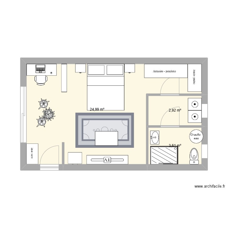 garage. Plan de 3 pièces et 32 m2