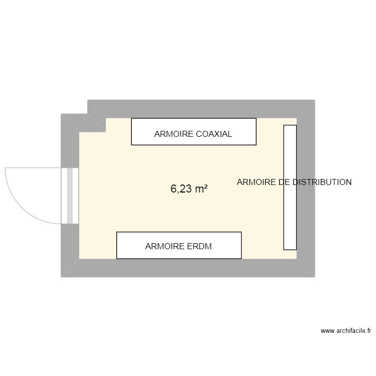 Implantation armoire desosse. Plan de 1 pièce et 6 m2