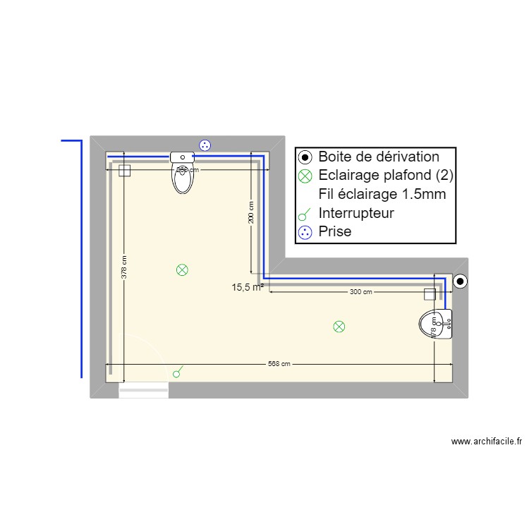 CREATION WC. Plan de 1 pièce et 16 m2