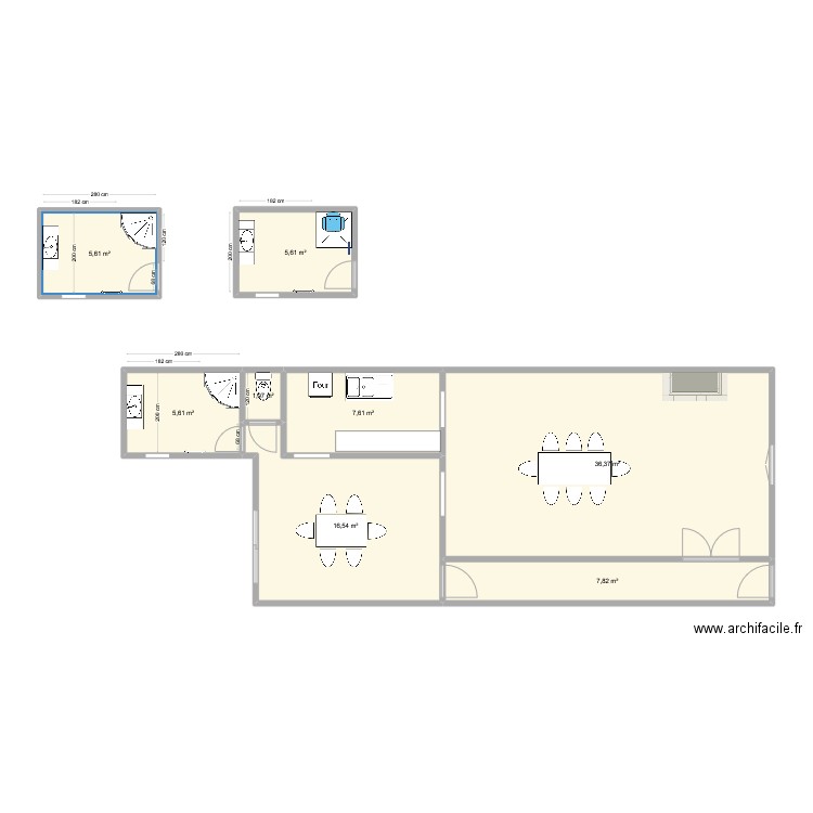 DUFOUR. Plan de 2 pièces et 7 m2