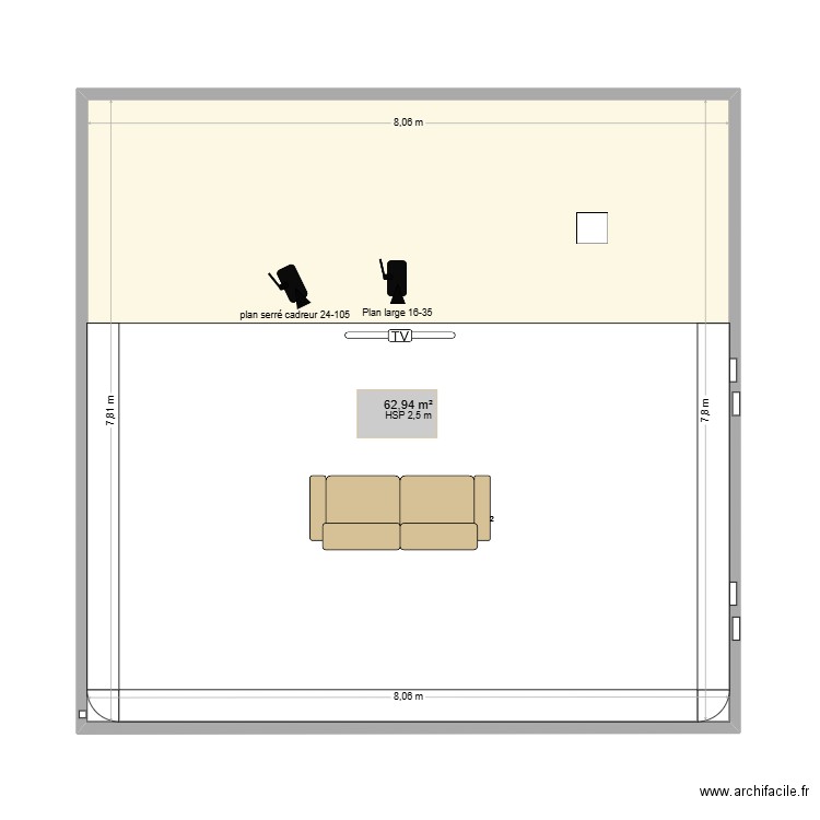 CYCLORAMA Gotaga 5v1. Plan de 1 pièce et 63 m2