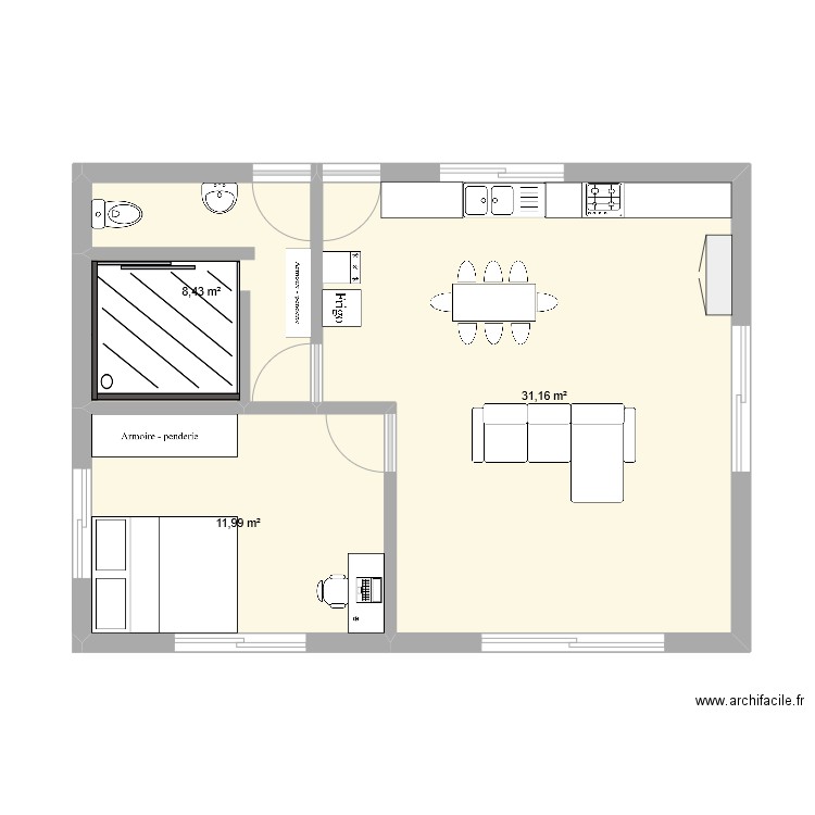 vaihere 2. Plan de 3 pièces et 52 m2