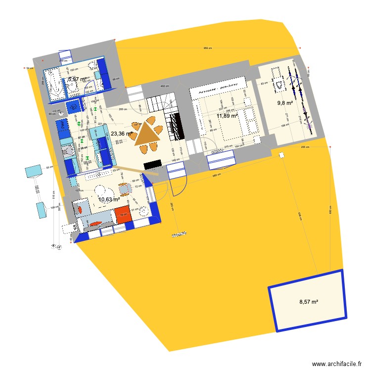 PRIEUX  RDC projet 4 eco salon sud. Plan de 6 pièces et 70 m2