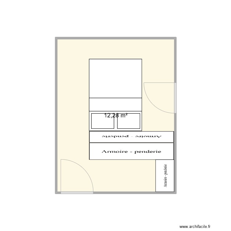 chambre 2. Plan de 1 pièce et 12 m2