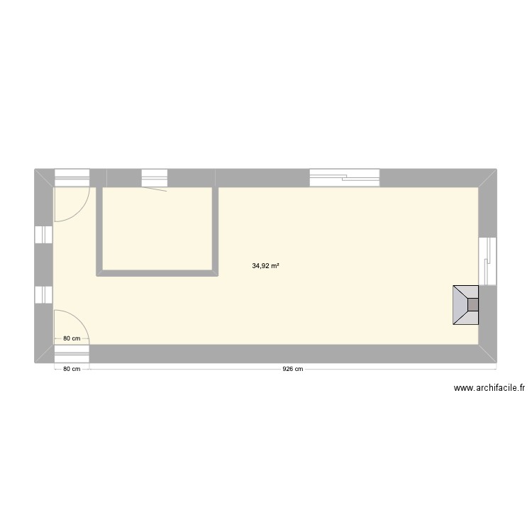 Logement Hangar. Plan de 1 pièce et 35 m2