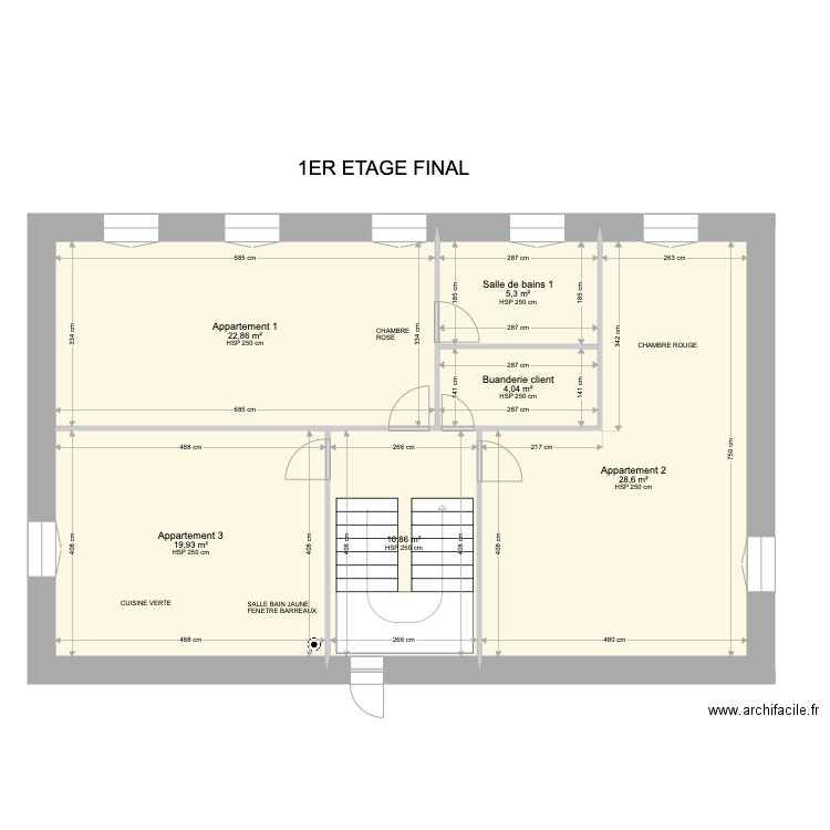 Condamine 1erETAGE Final. Plan de 6 pièces et 92 m2