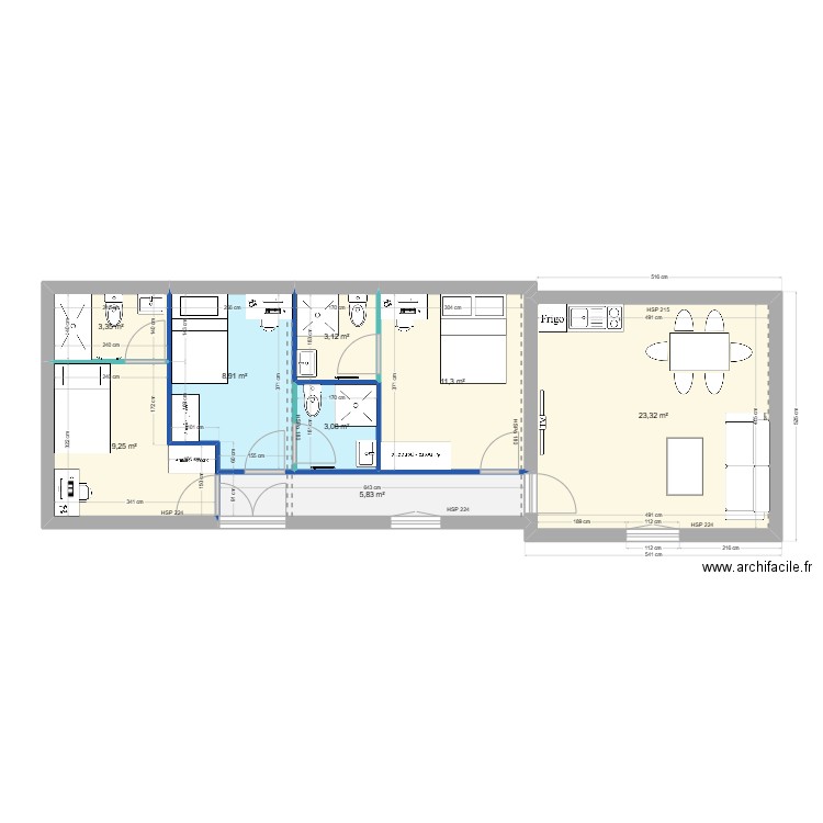 CARLTON Studio Personnel - aménagement. Plan de 8 pièces et 68 m2