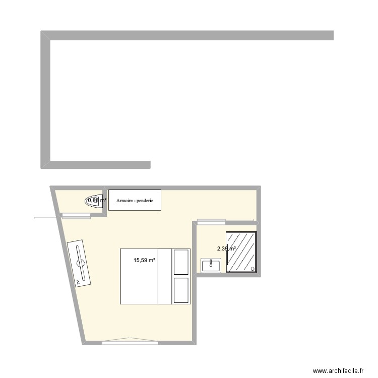 CHAMBRE 107. Plan de 3 pièces et 19 m2