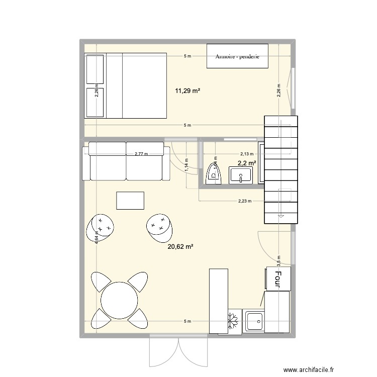 studio Angers. Plan de 3 pièces et 34 m2