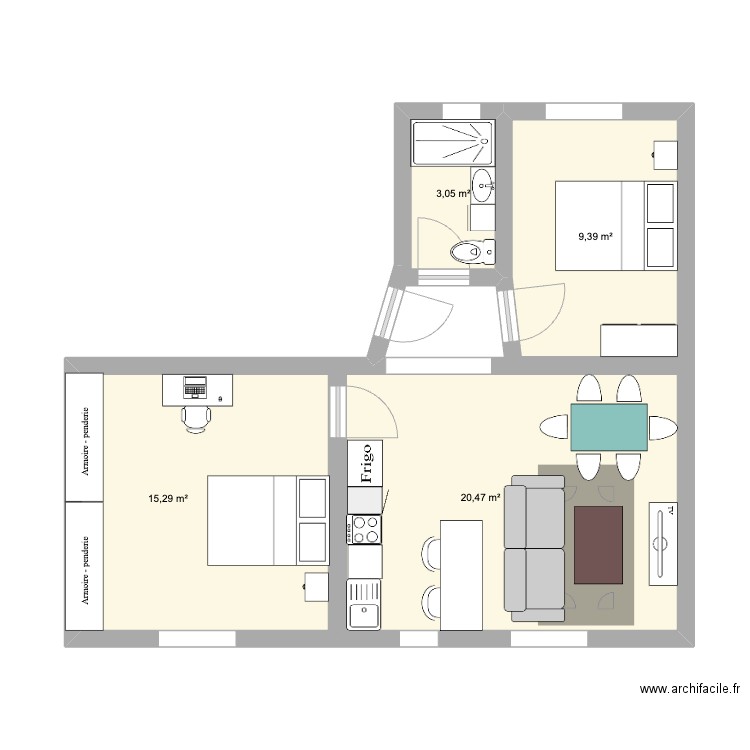 Clichy. Plan de 4 pièces et 48 m2