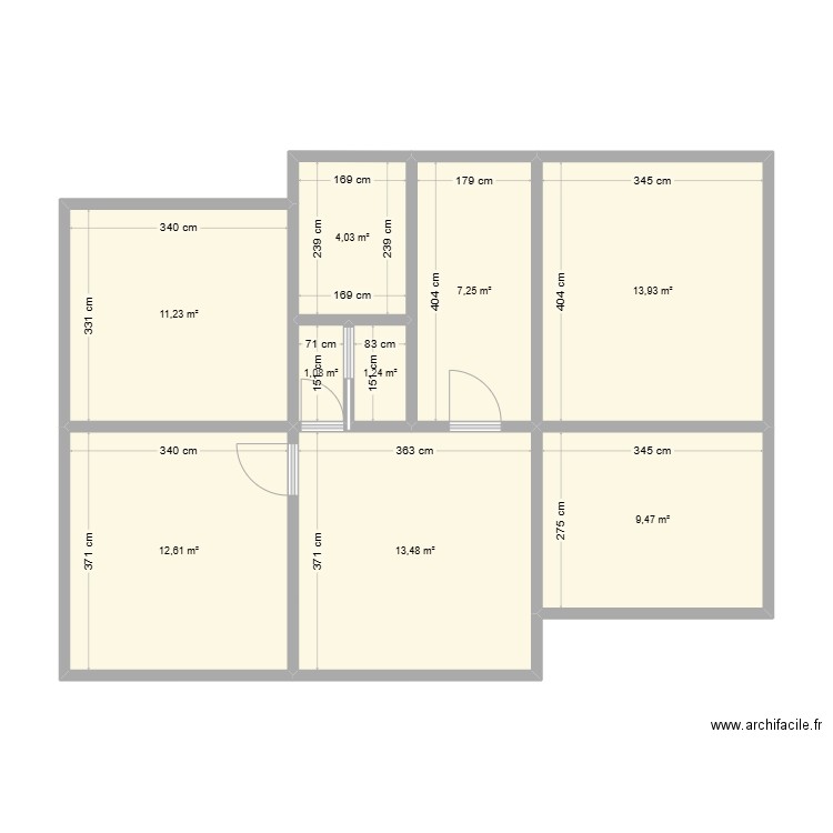 plan de niveau avant travaux. Plan de 9 pièces et 74 m2