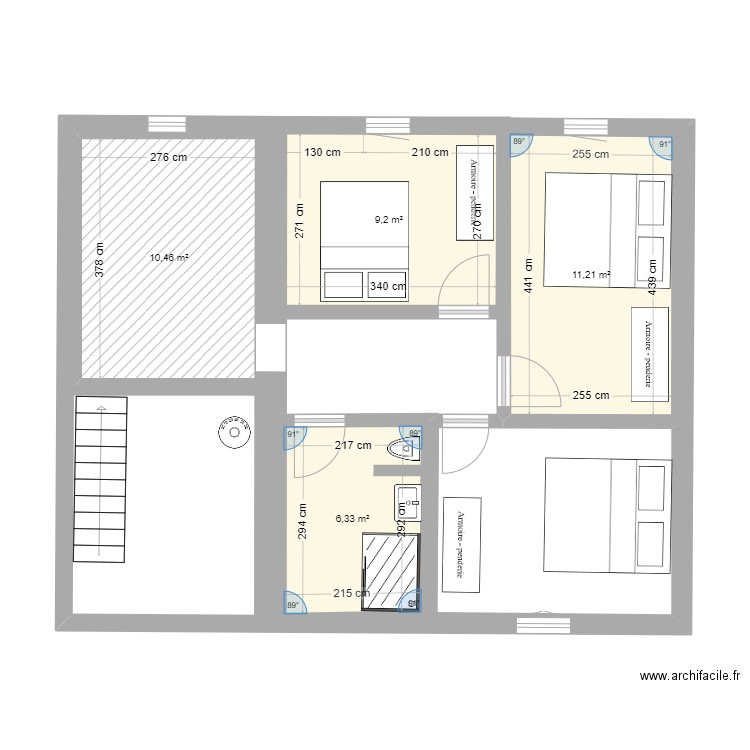 MGT etage. Plan de 4 pièces et 37 m2