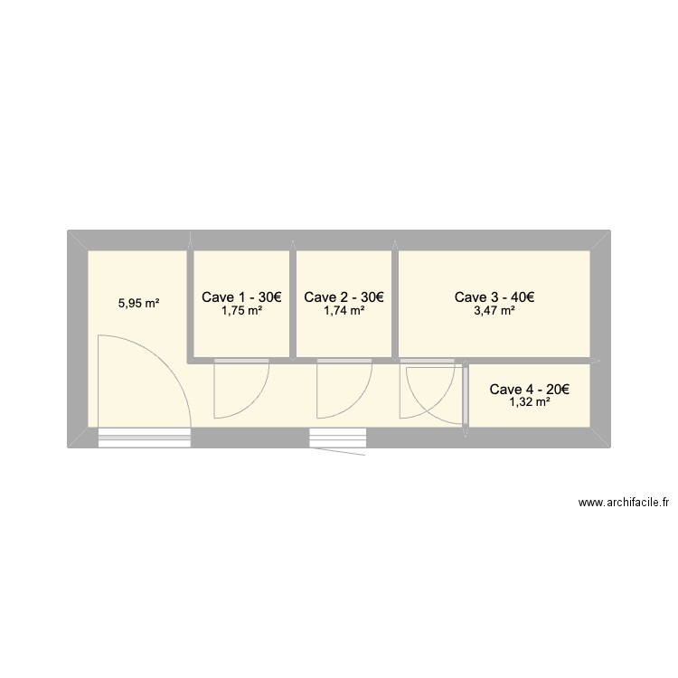 Caves. Plan de 5 pièces et 14 m2