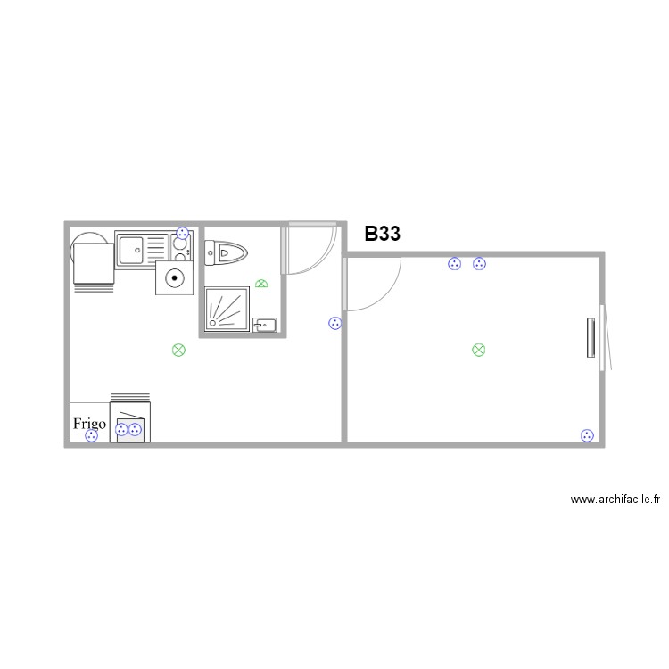 ROSIERS B33. Plan de 2 pièces et 12 m2