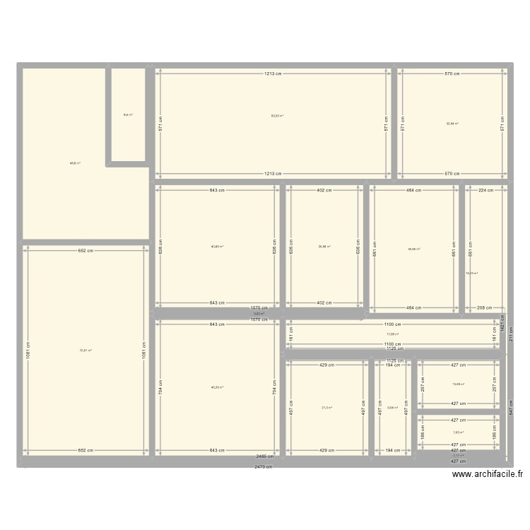 Zone vie. Plan de 17 pièces et 454 m2