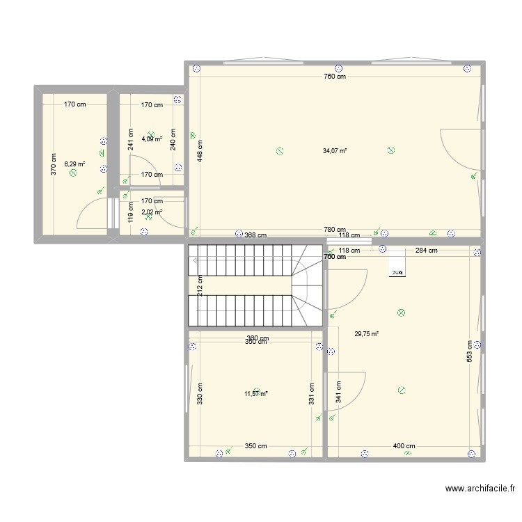 Appart 1er. Plan de 6 pièces et 88 m2