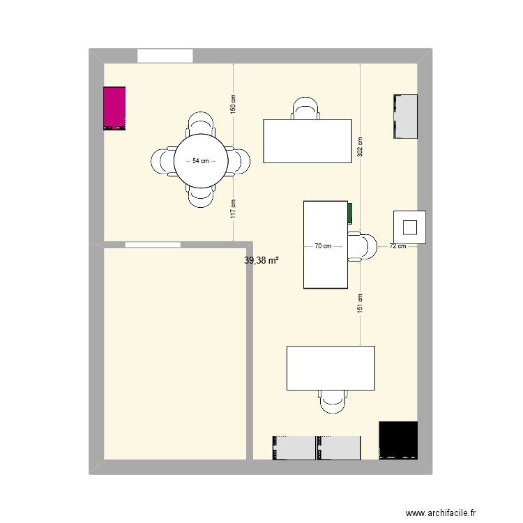 GENEV. Plan de 1 pièce et 39 m2