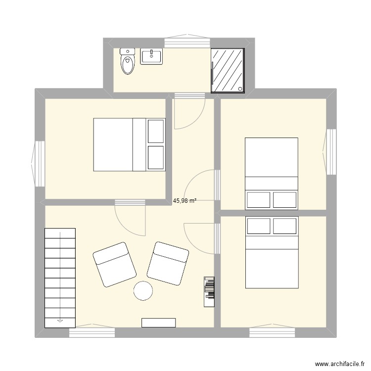 nice1 etage. Plan de 1 pièce et 46 m2