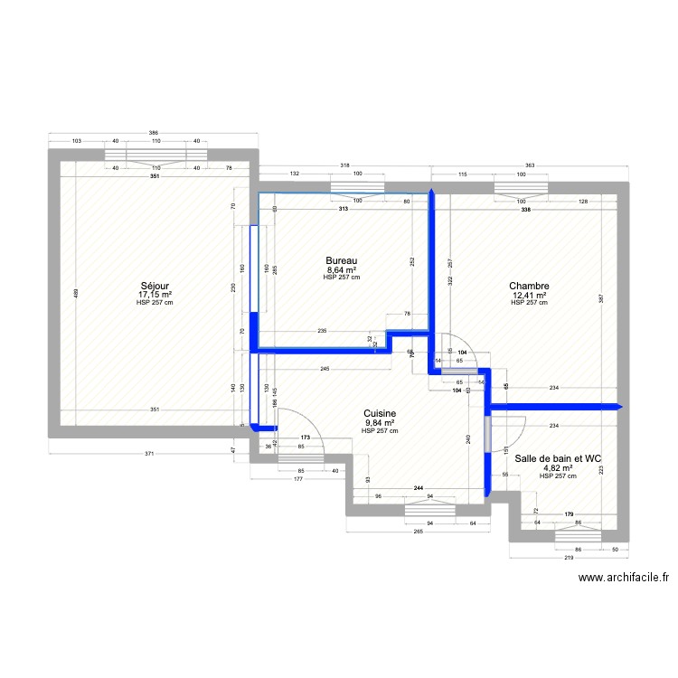 Clichy 2. Plan de 5 pièces et 53 m2