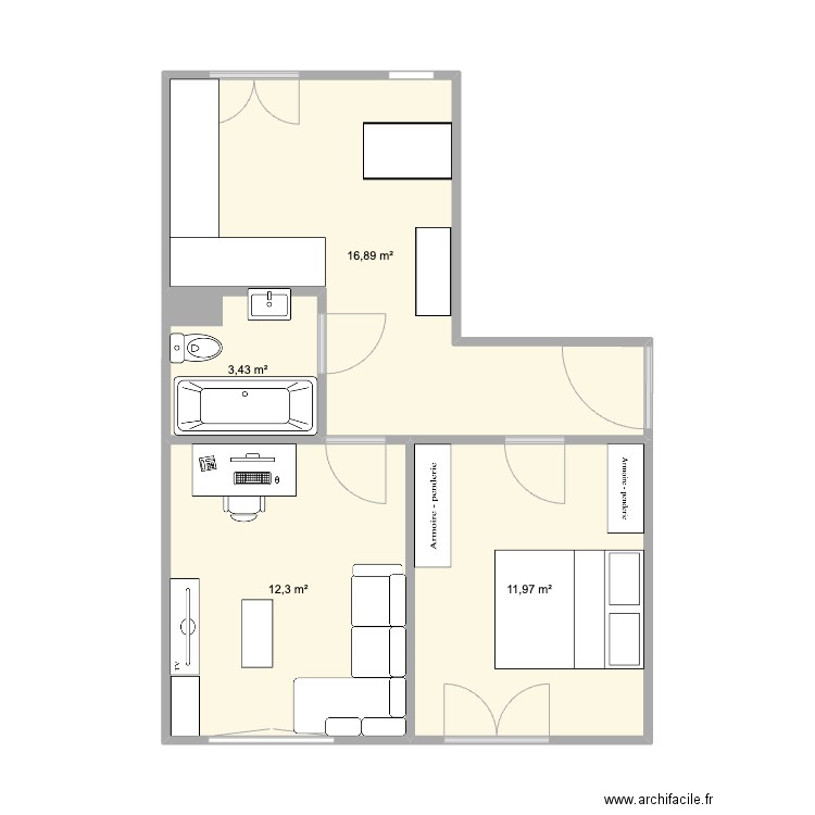 Seestrasse 293. Plan de 4 pièces et 45 m2