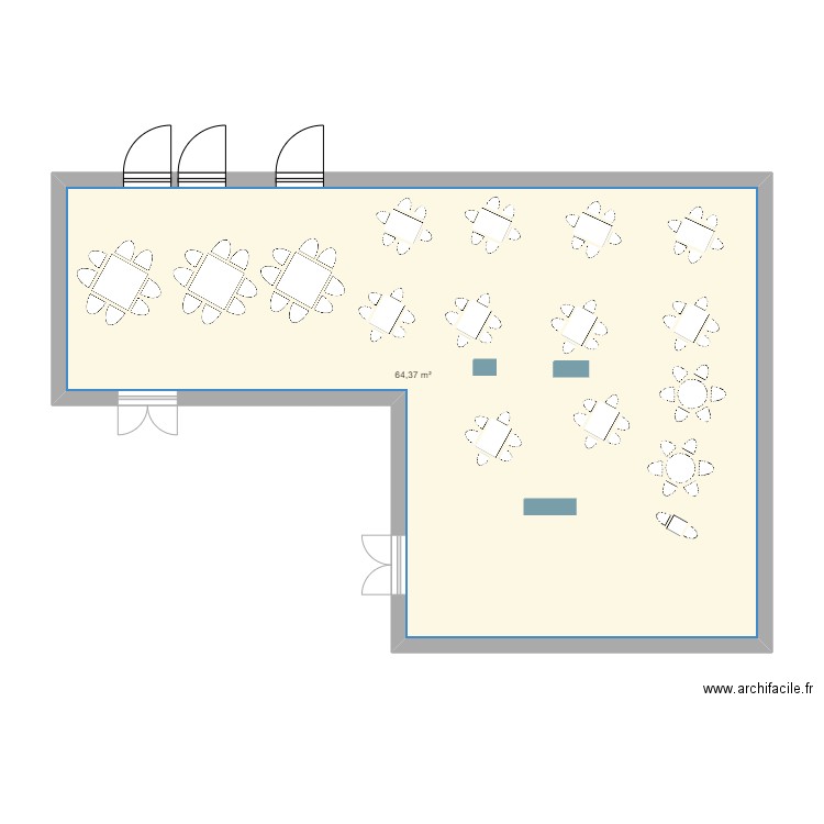 plan de table . Plan de 1 pièce et 64 m2