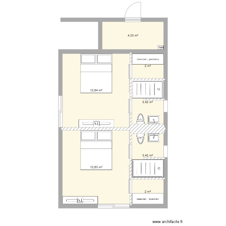 Corse chambre ami Meublé. Plan de 7 pièces et 40 m2