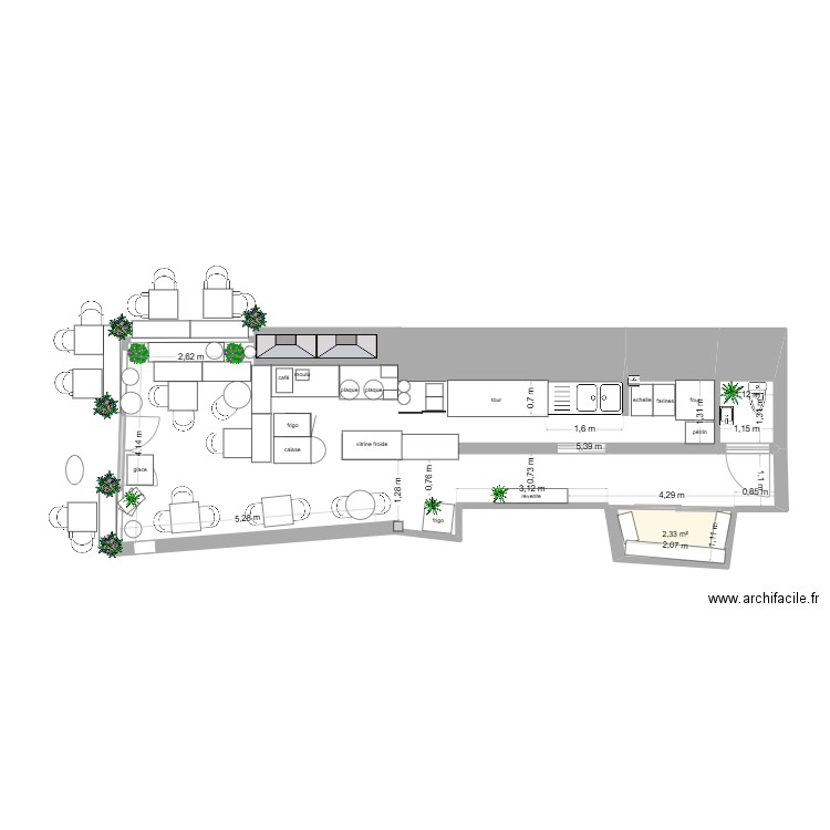 nouvelle biscuiterie. Plan de 1 pièce et 2 m2