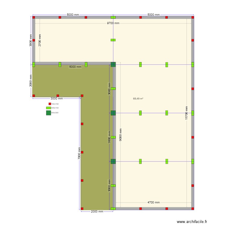 Ж 5 сваи. Plan de 2 pièces et 90 m2