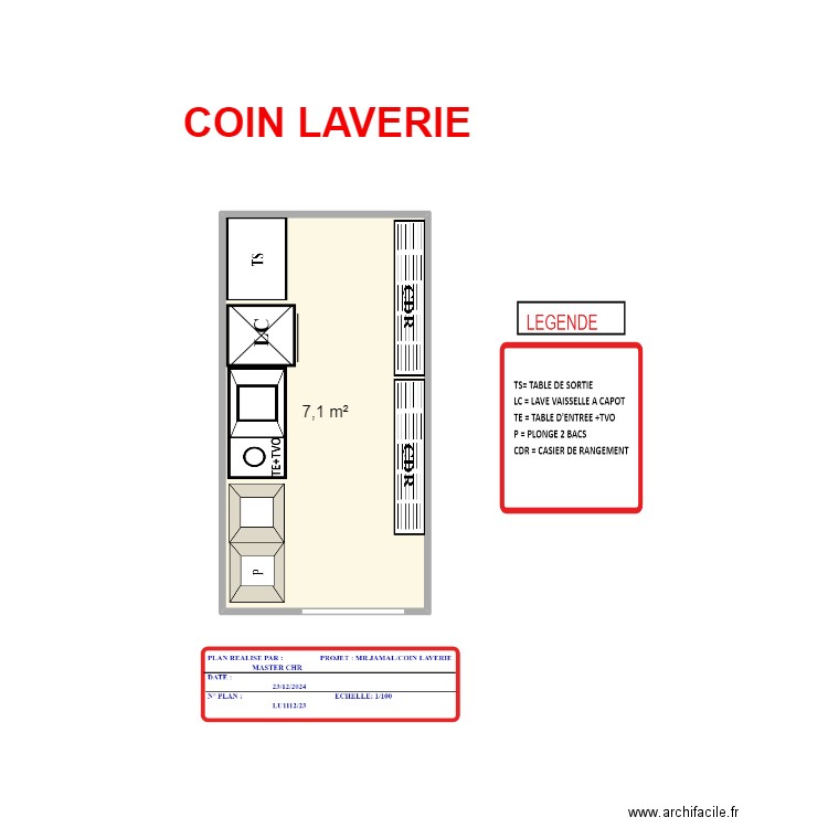 COIN LAVERIE MR.JAMAL REC. Plan de 1 pièce et 7 m2