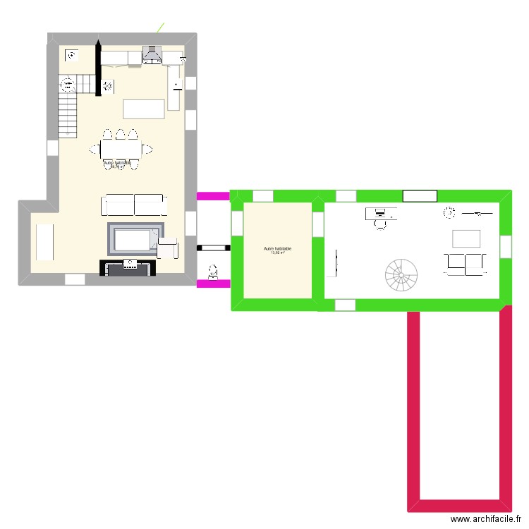 rdc1. Plan de 2 pièces et 72 m2