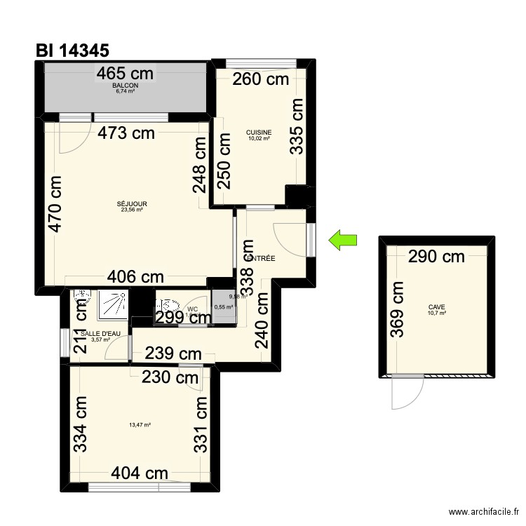 BI 14345. Plan de 12 pièces et 81 m2