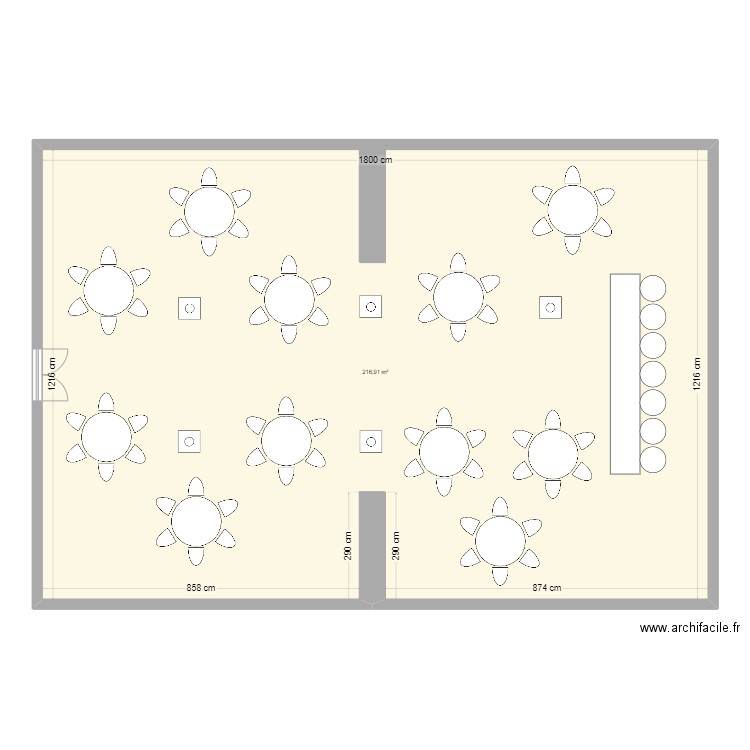 Salle de réception. Plan de 1 pièce et 217 m2