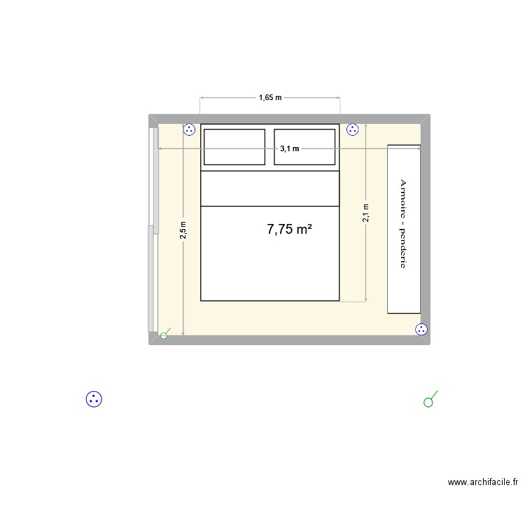 CHAMBRE 1010. Plan de 1 pièce et 8 m2