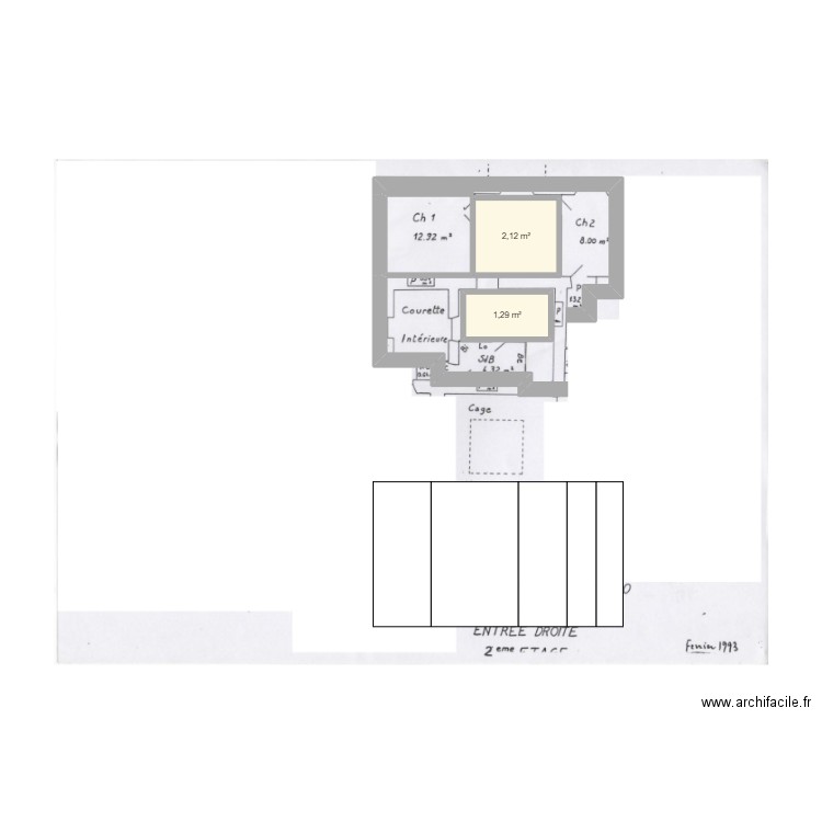 2 Piccioni apt Sacco. Plan de 2 pièces et 3 m2