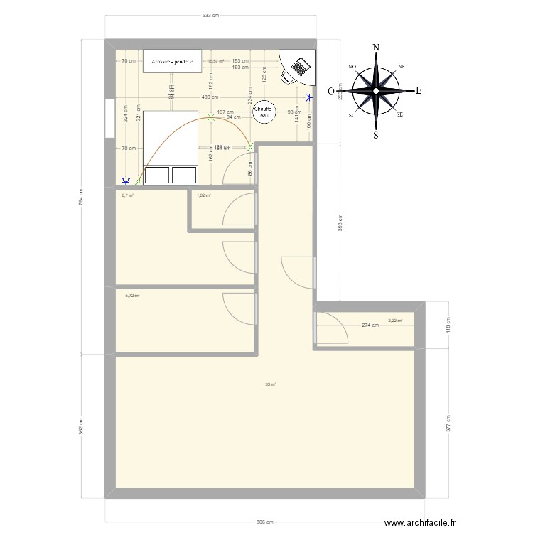 appartement f2tom. Plan de 6 pièces et 65 m2