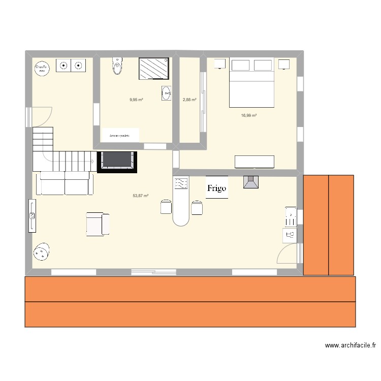 Logement Lac. Plan de 4 pièces et 84 m2