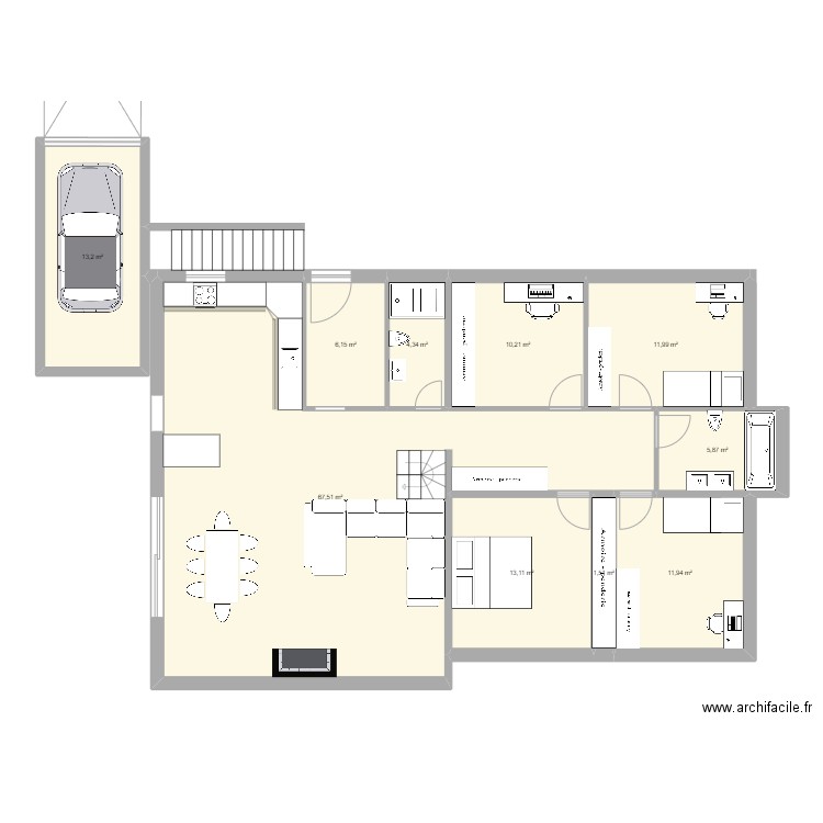 Paradise . Plan de 10 pièces et 146 m2