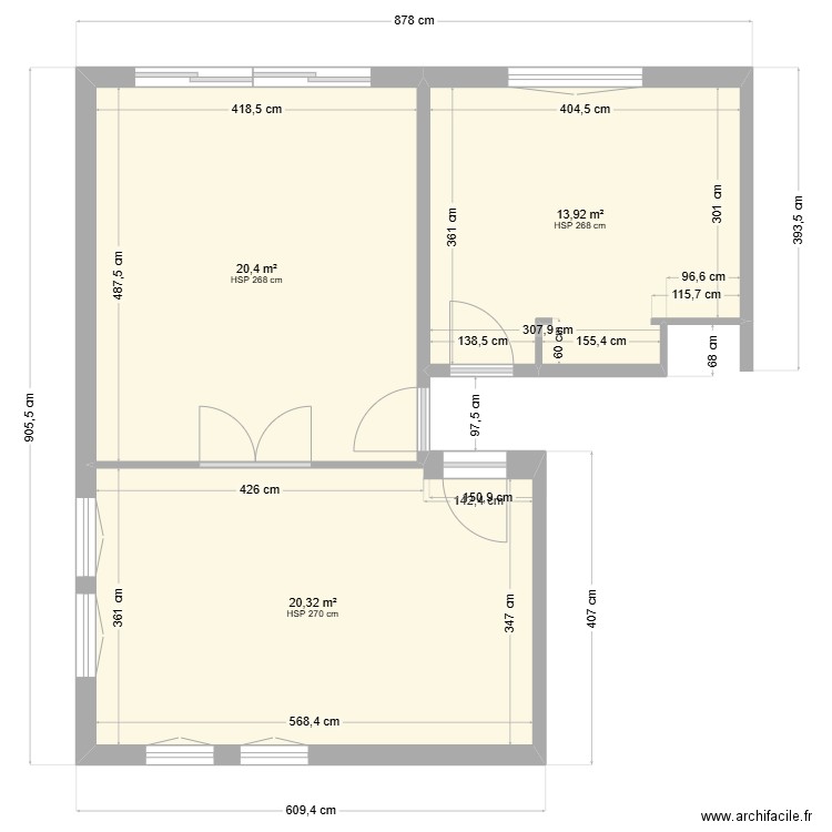 maison des Veyssieres. Plan de 3 pièces et 55 m2