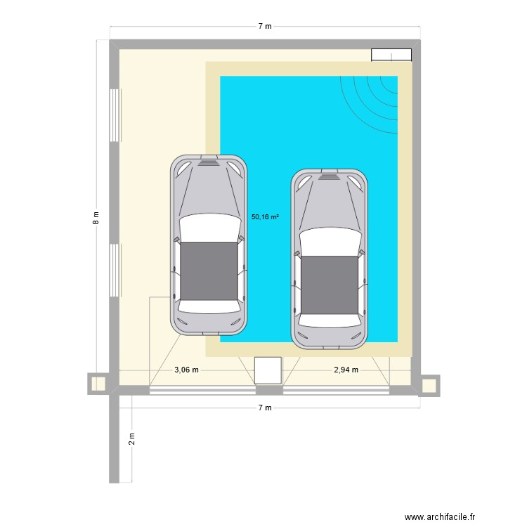 Garage Double. Plan de 1 pièce et 50 m2