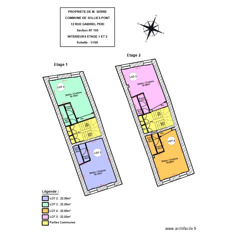 SERRE (SOLLIES PONT ETAGE 1 ET 2). Plan de 23 pièces et 117 m2