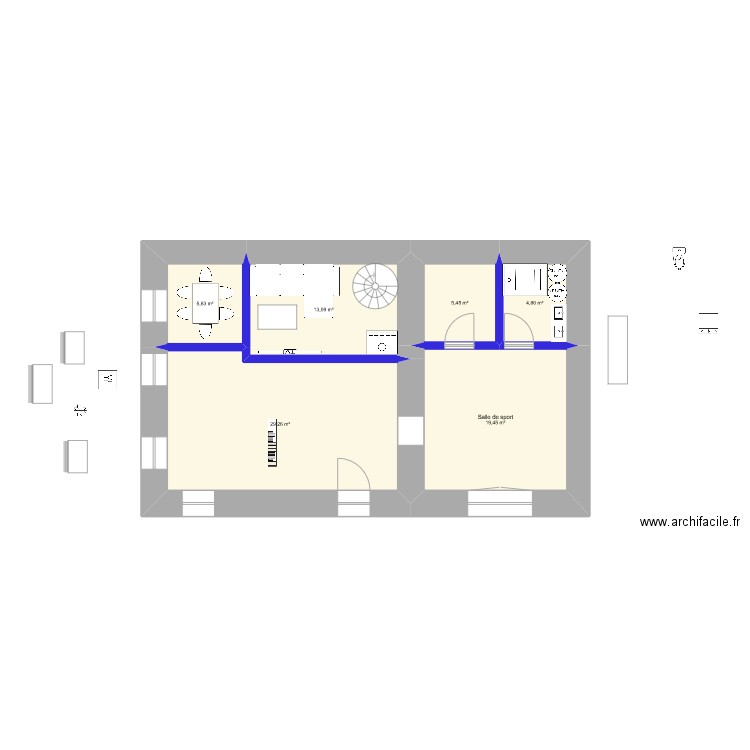 Maison. Plan de 6 pièces et 78 m2