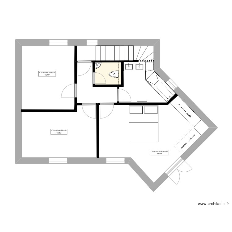 Etage V&J-Plan-v3. Plan de 1 pièce et 2 m2