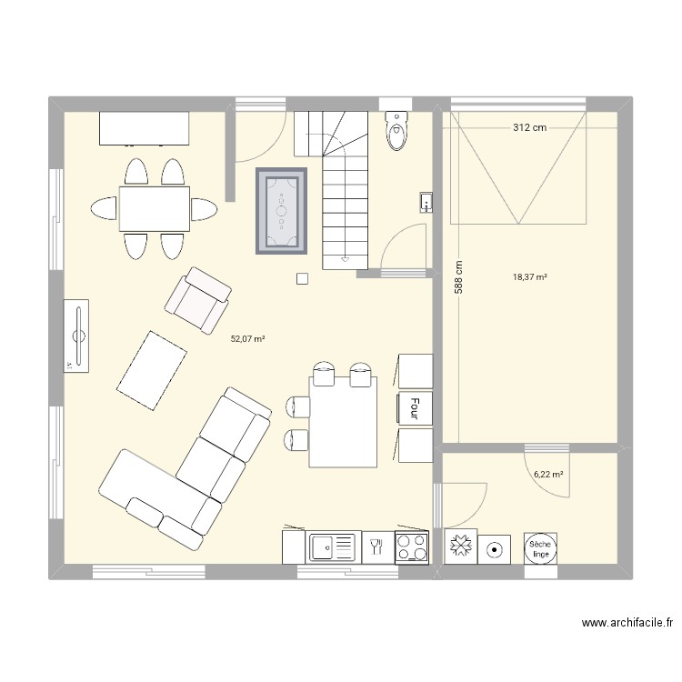 Maison mag. Plan de 3 pièces et 77 m2