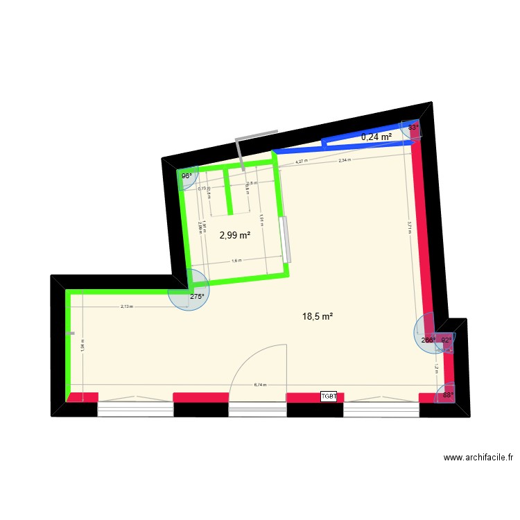 Appartement 1 Placo. Plan de 3 pièces et 27 m2