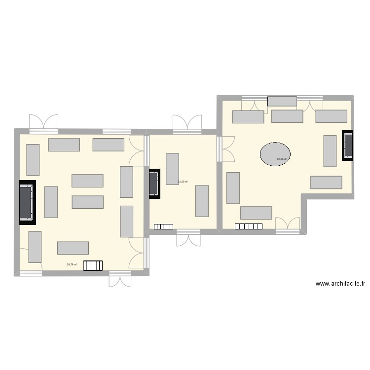 RDC Château Tables. Plan de 3 pièces et 135 m2